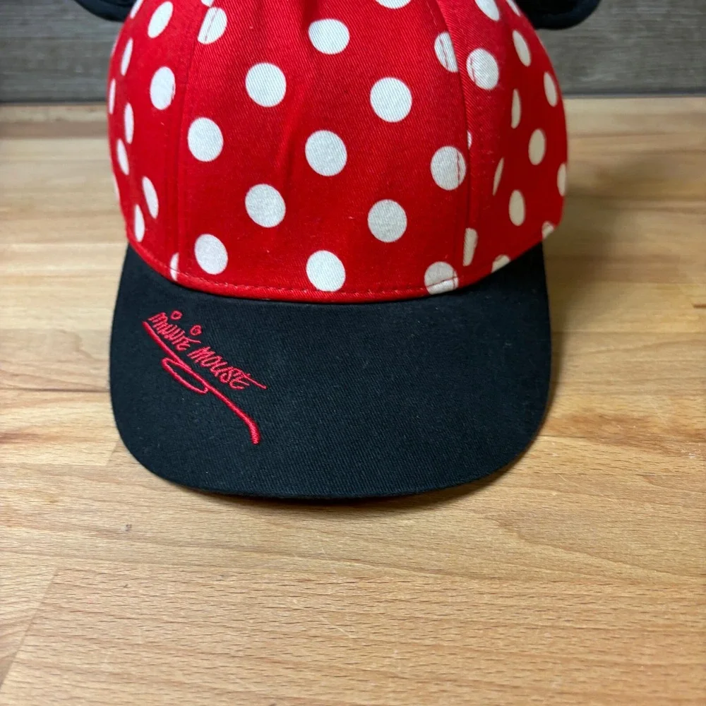 Minnie Mouse Hat Cap Snap Back Youth Red White Bow Ears Polka Dot Disney‎